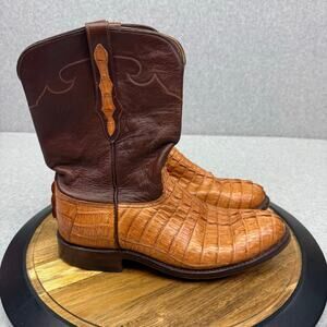 Black Jack Caiman Tail Boots Men's 9.5 EE Wide Cowboy Western Brown Leather
